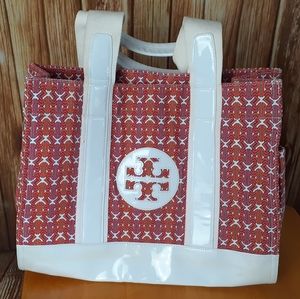 Tory Burch canvas shoulder bag pink orange